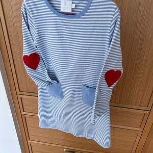 Little English Blue and White Striped Dress with Heart Detailing, Size 8